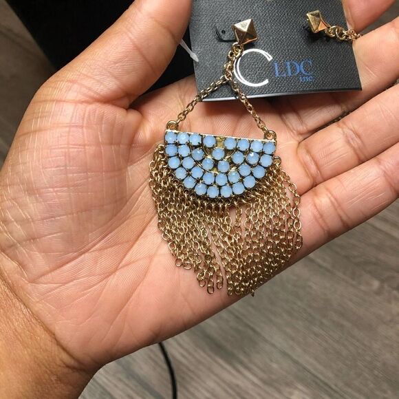 2/$30 Light Blue n Gold Chandelier Dangle drop Earrings - Picture 4 of 7